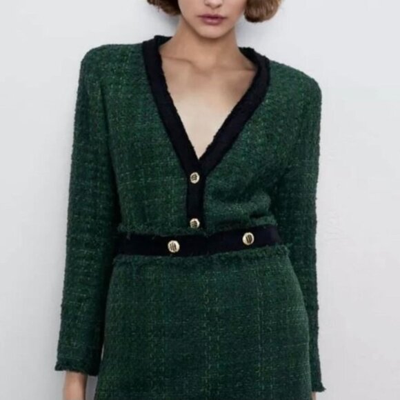 Zara Green Tweed Blazer - Picture 2 of 8